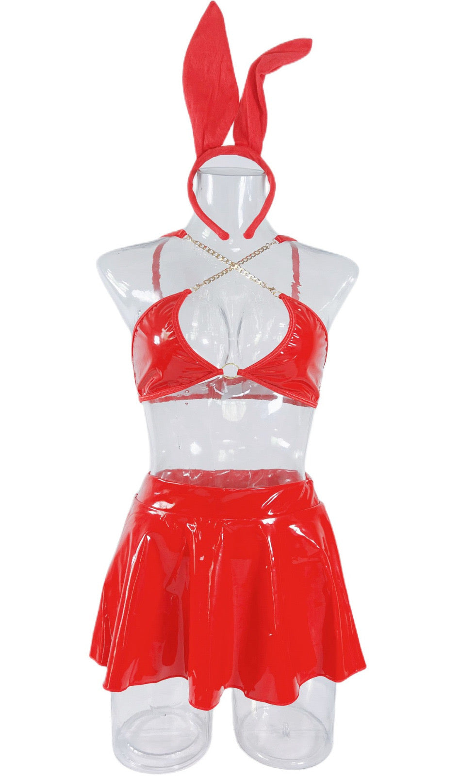 Bielizna Karmazynowa Kusicielka – Komplet Bunny w Stylu Wet Look