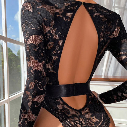Zmysłowe Body Koronkowe "Noir Seduction" z Ozdobnymi Paseczkami
