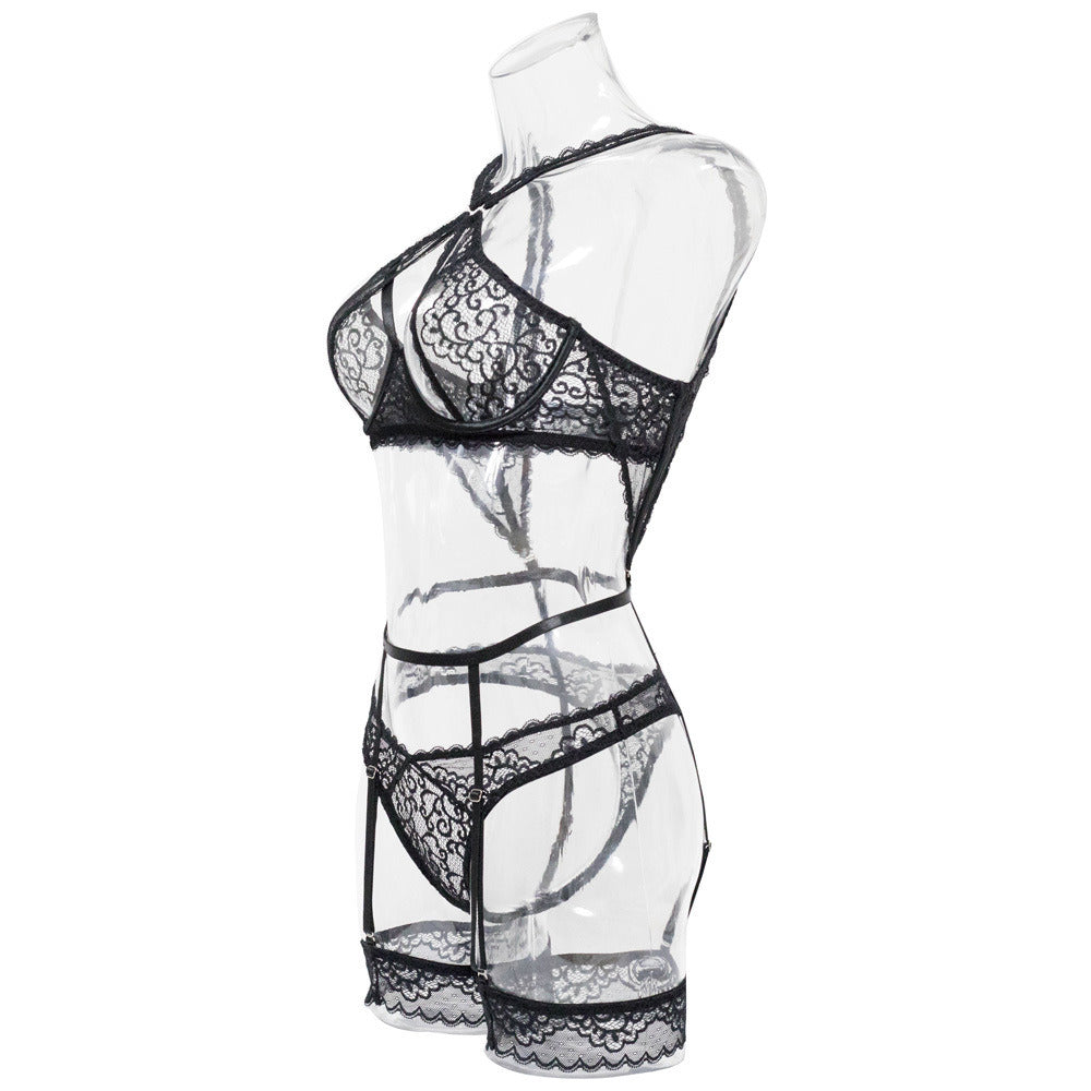 Egzotyczny Komplet Bielizny „Nocna Kusicielka” – Koronkowy Zestaw z Biustonoszem Open Cup