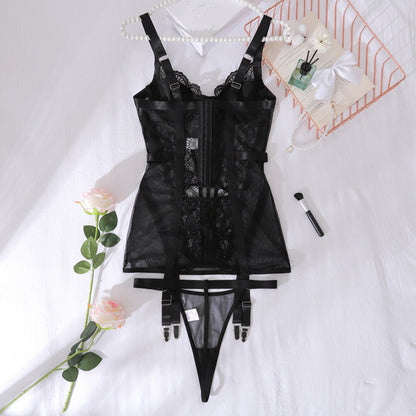 Namiętny Gorset "Midnight Obsession" z Podwiązkami i Pończochami