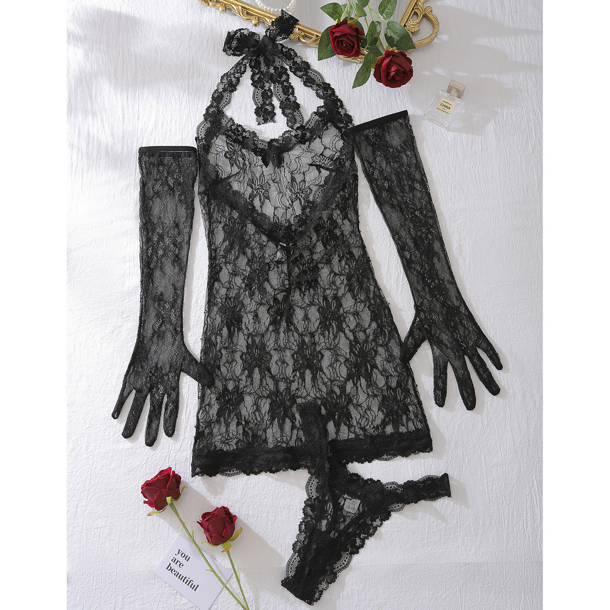 Zmysłowy Komplet Koronkowej Bielizny  "Black Desire"