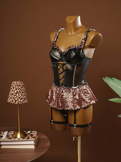 Dzika Kusicielka – Gorsetowy Zestaw Leopard Seduction z Kabaretkami