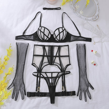 Komplet Bielizny "Kratka Pożądania" - Ekskluzywny Komplet z Rękawiczkami w Kolorze Czarnym Białym Czerwonym